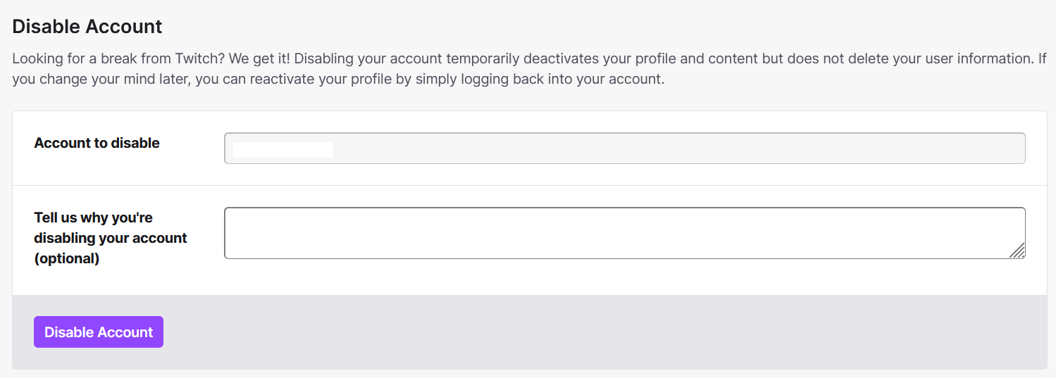 Option to disable a Twitch account Image: Option to disable a Twitch account
