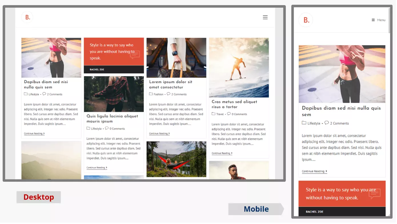 Image: Desktop and mobile screenshots of the WordPress blog theme OceanWP in a blogger layout
