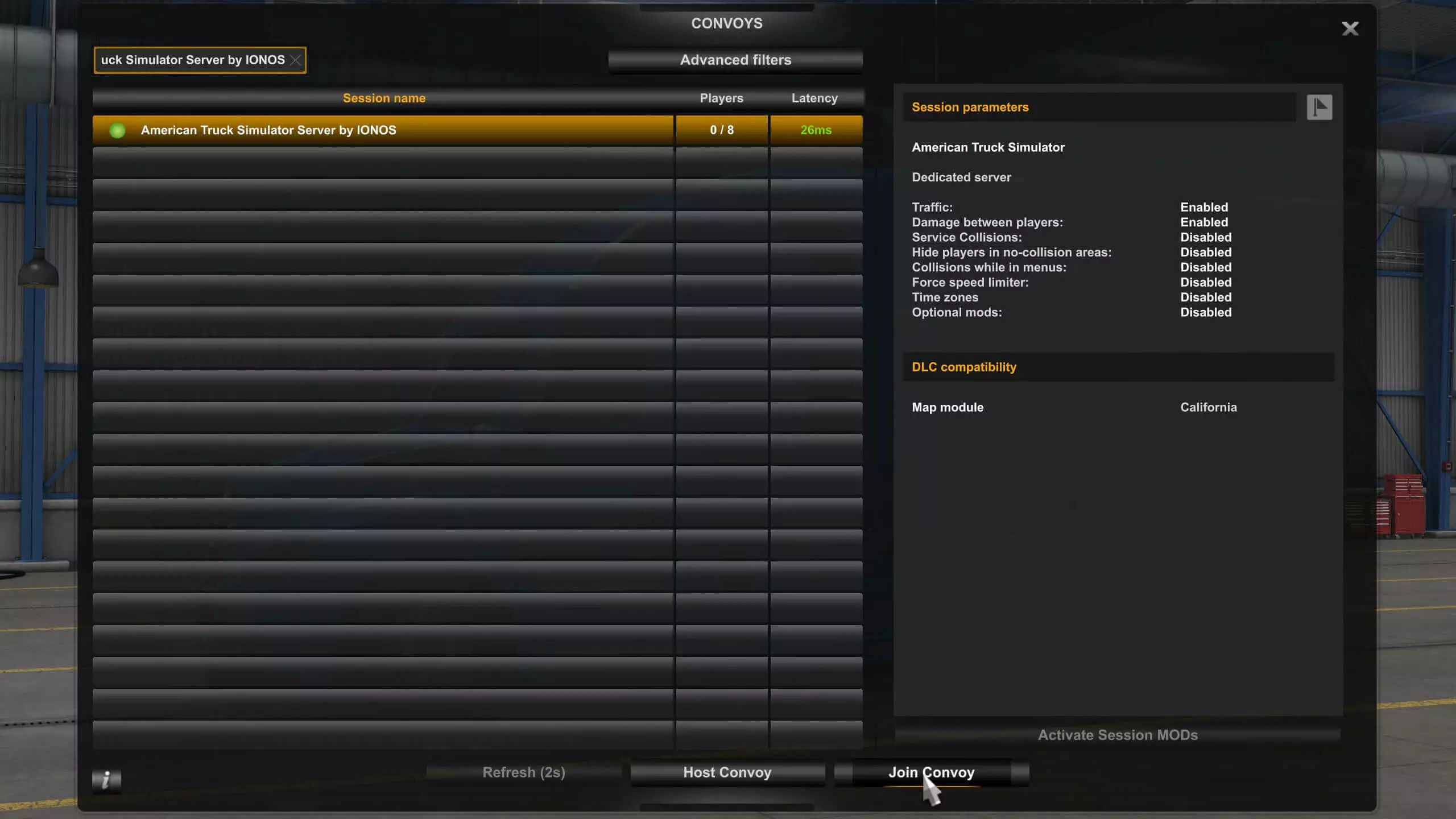 Server overview in American Truck Simulator Image: Server overview in American Truck Simulator