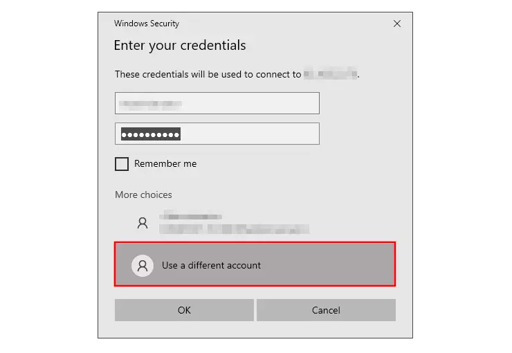Image: Windows Remote Connection: Enter credentials