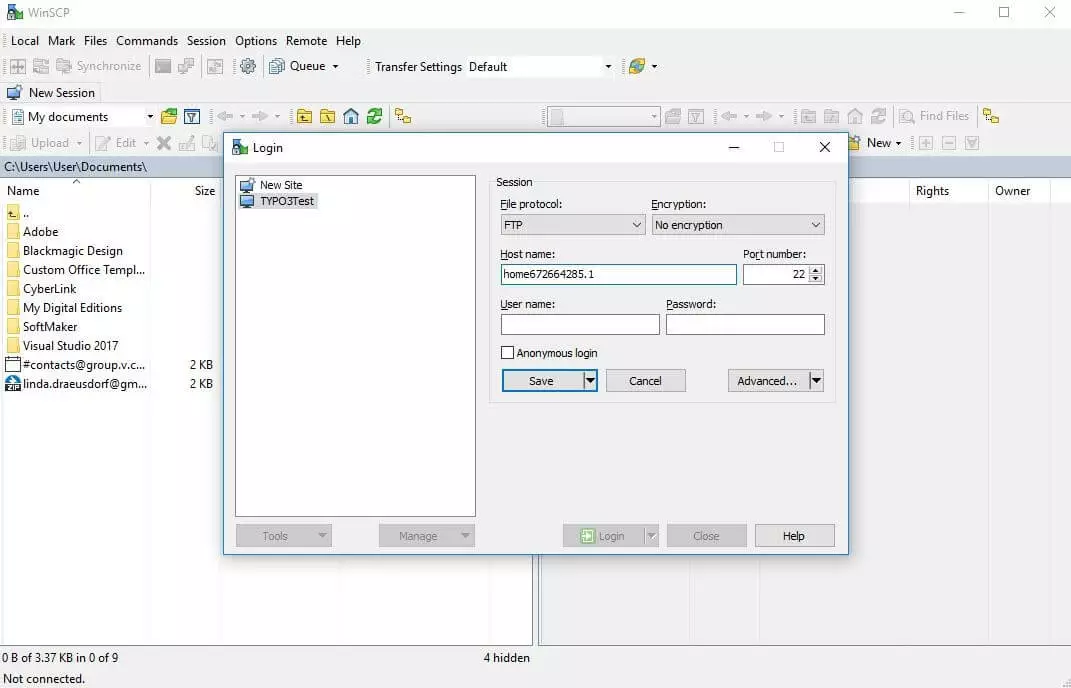 Image: FTP server login in WinSCP