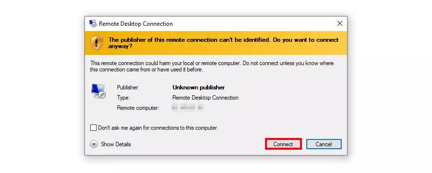 Image: Establishing the remote connection to the TeamSpeak server at IONOS