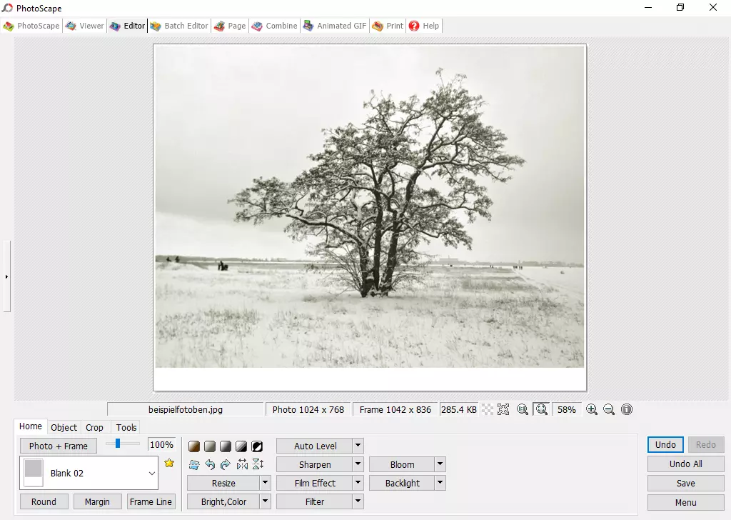Image: Screenshot of the editor in Photoscape
