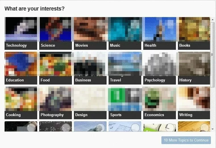 Image: Quora’s dropdown menu, which lets you specify your area of interest