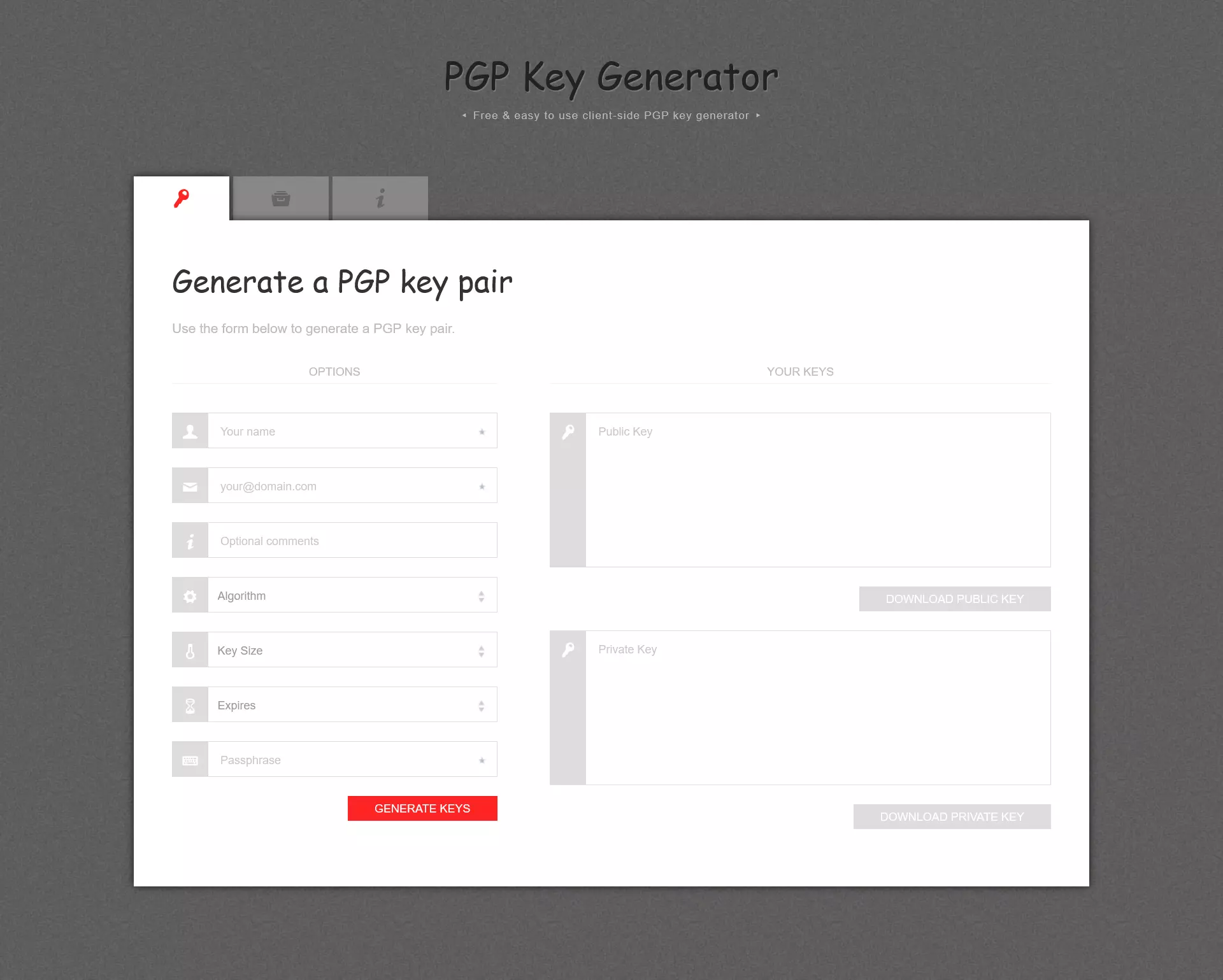 Web tool for PGP encryption generator Image: Web tool for PGP encryption generator