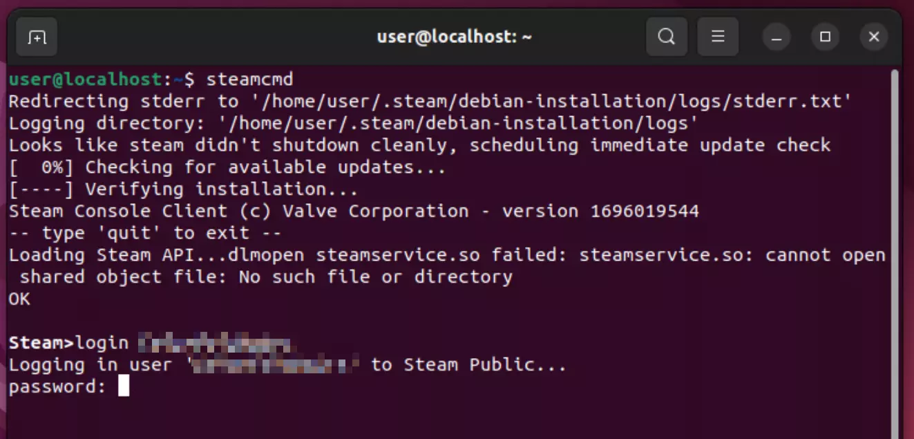 SteamCMD login Image: SteamCMD login