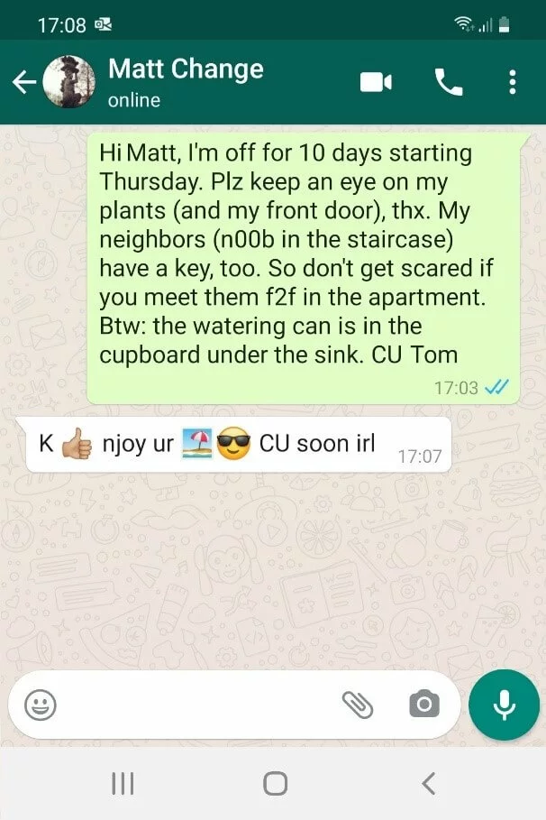 Image: Texting acronyms: A chat in WhatsApp