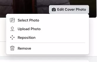 Image: Facebook menu: Edit Cover Photo