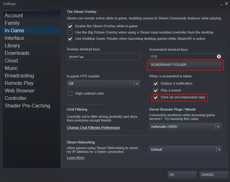 Steam settings: Changing the screenshot folder Image: Steam settings: Changing the screenshot folder