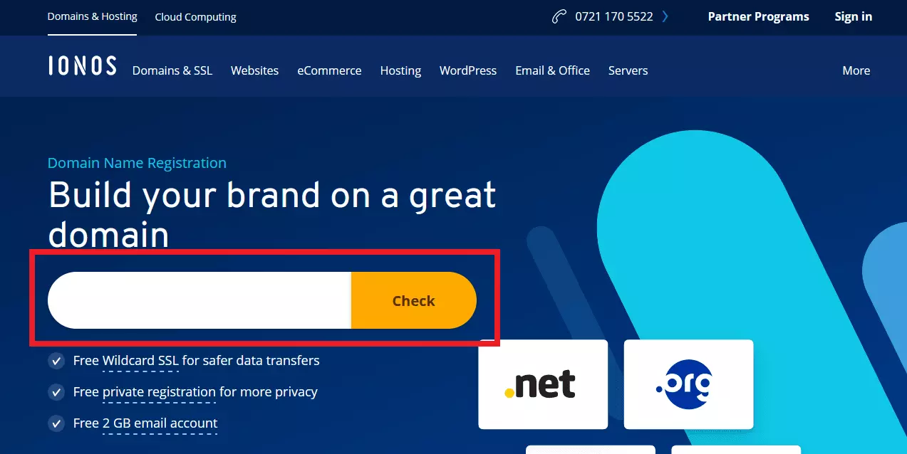 Image: Domain search with the IONOS domain finder 