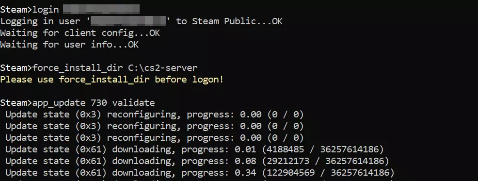 SteamCMD: CS2 server installation Image: SteamCMD: CS2 server installation